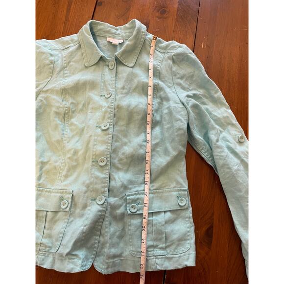 Charter Club Womens Medium Button Up Top All Linen Fabric Covered Buttons Blue - Picture 10 of 11